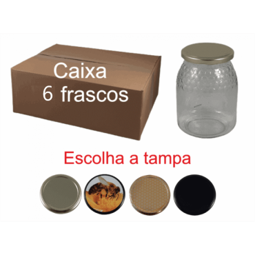 Caixa de 6 Frascos Favo para 1 kg de Mel com Tampa