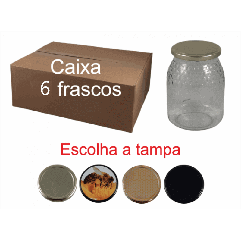 Caixa de 6 Frascos Favo para 1 kg de Mel com Tampa
