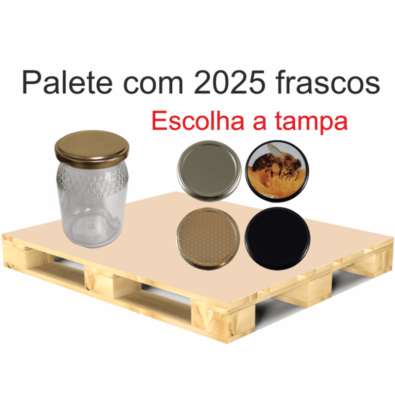 Palete de 2025 Frascos Favo Alto para 500 g de Mel com Tampa