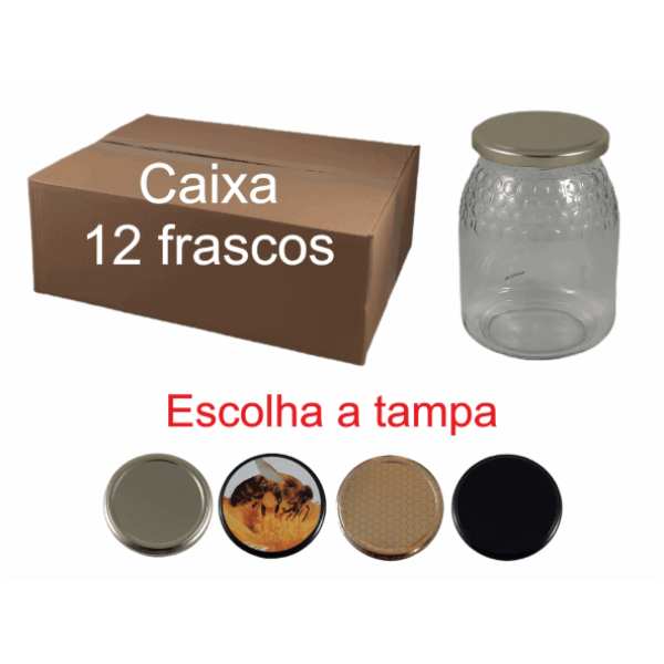 Caixa de 12 Frascos Favo para 1 kg de Mel com Tampa