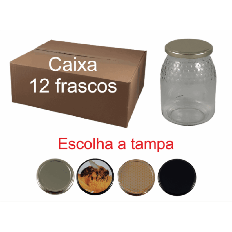 Caixa de 12 Frascos Favo para 1 kg de Mel com Tampa