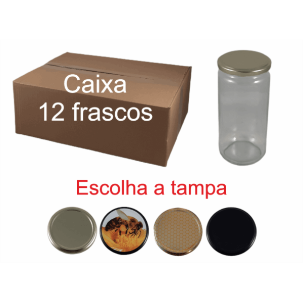 Caixa de 12 Frascos Lisos para 1 kg de Mel com Tampa