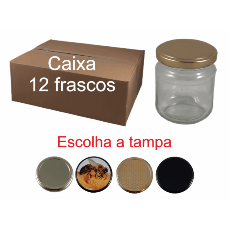 Caixa de 12 Frascos para 250 g de Mel com Tampa