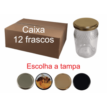 Caixa de 12 Frascos Favo Alto para 500 g de Mel com Tampa