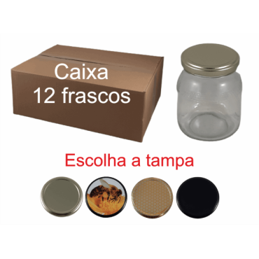 Caixa de 12 Frascos Favo Baixo para 500 g de Mel com Tampa