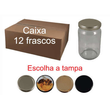 Caixa de 12 Frascos Lisos para 500 g de Mel com Tampa
