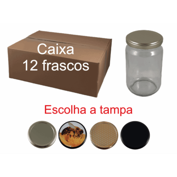 Caixa de 12 Frascos Lisos para 500 g de Mel com Tampa