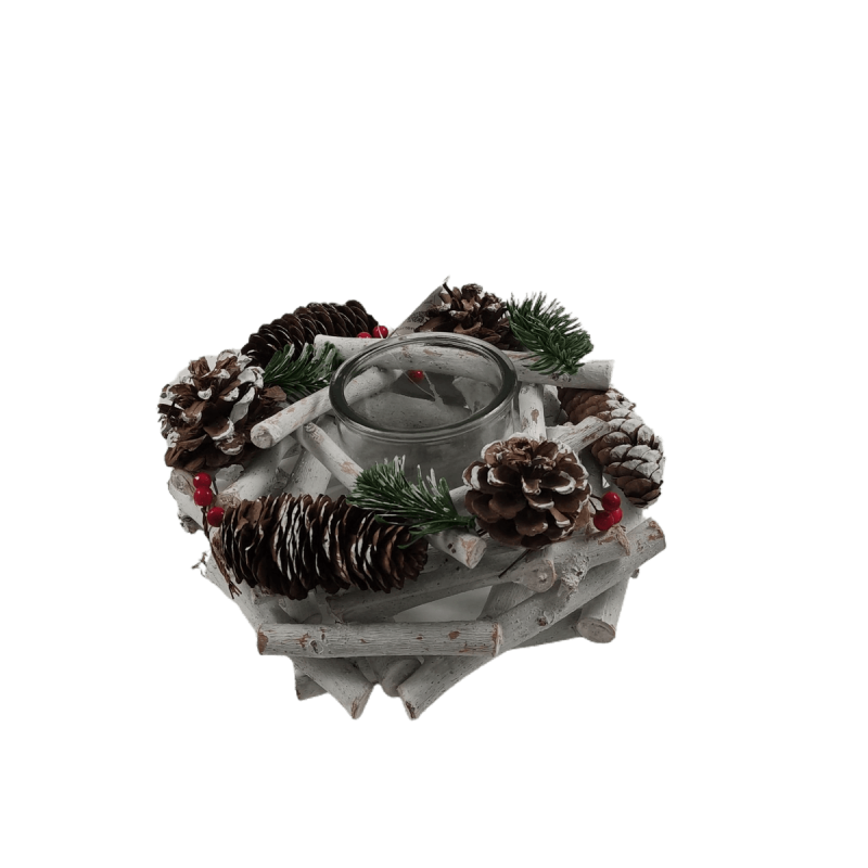 Centro de Mesa de Natal Branco Grande com Porta-Vela de Vidro
