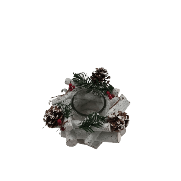 Centro de Mesa de Natal Branco com Porta-Vela de Vidro