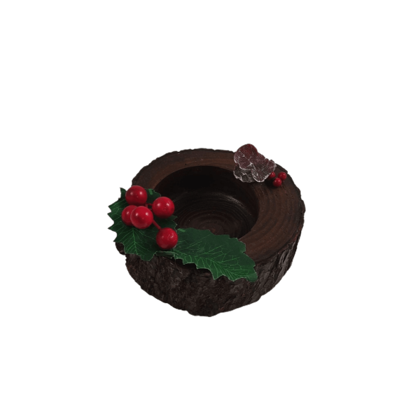 Castiçal Tronco de Árvore com Decoração de Natal