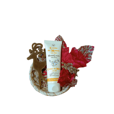 Cesta de Natal com Creme de Mãos de Mel e Rena em Cera de Abelha Cesta de Natal com Creme de Mãos de Mel e Rena em Cera de Abelha