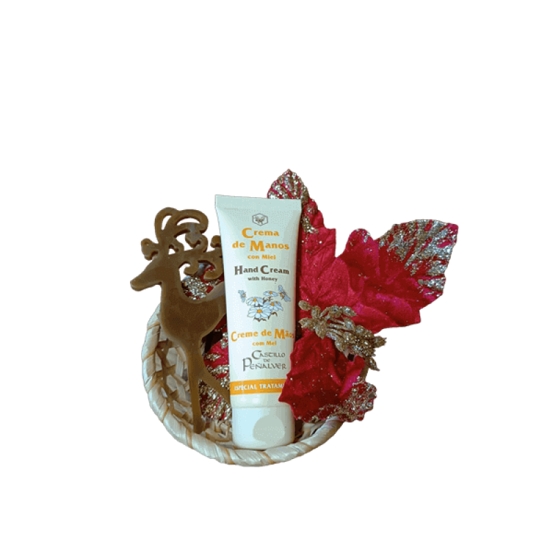 Cesta de Natal com Creme de Mãos de Mel e Rena em Cera de Abelha