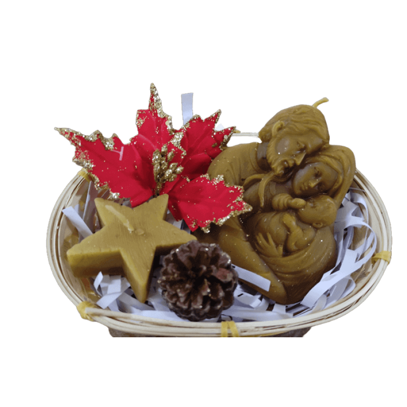 Cesta de Natal com Velas de Cera de Abelha – Sagrada Família e Estrela Cesta de Natal com Velas de Cera de Abelha – Sagrada Família e Estrela