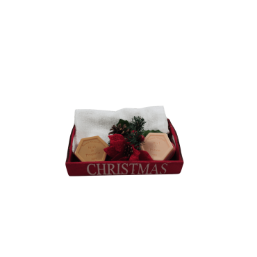 Tabuleiro de Natal com Sabonetes de Mel e Toalhinha Tabuleiro de Natal com Sabonetes de Mel e Toalhinha