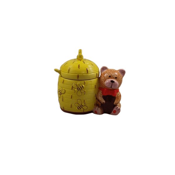Pote de Cerâmica para Mel com Colher e Urso